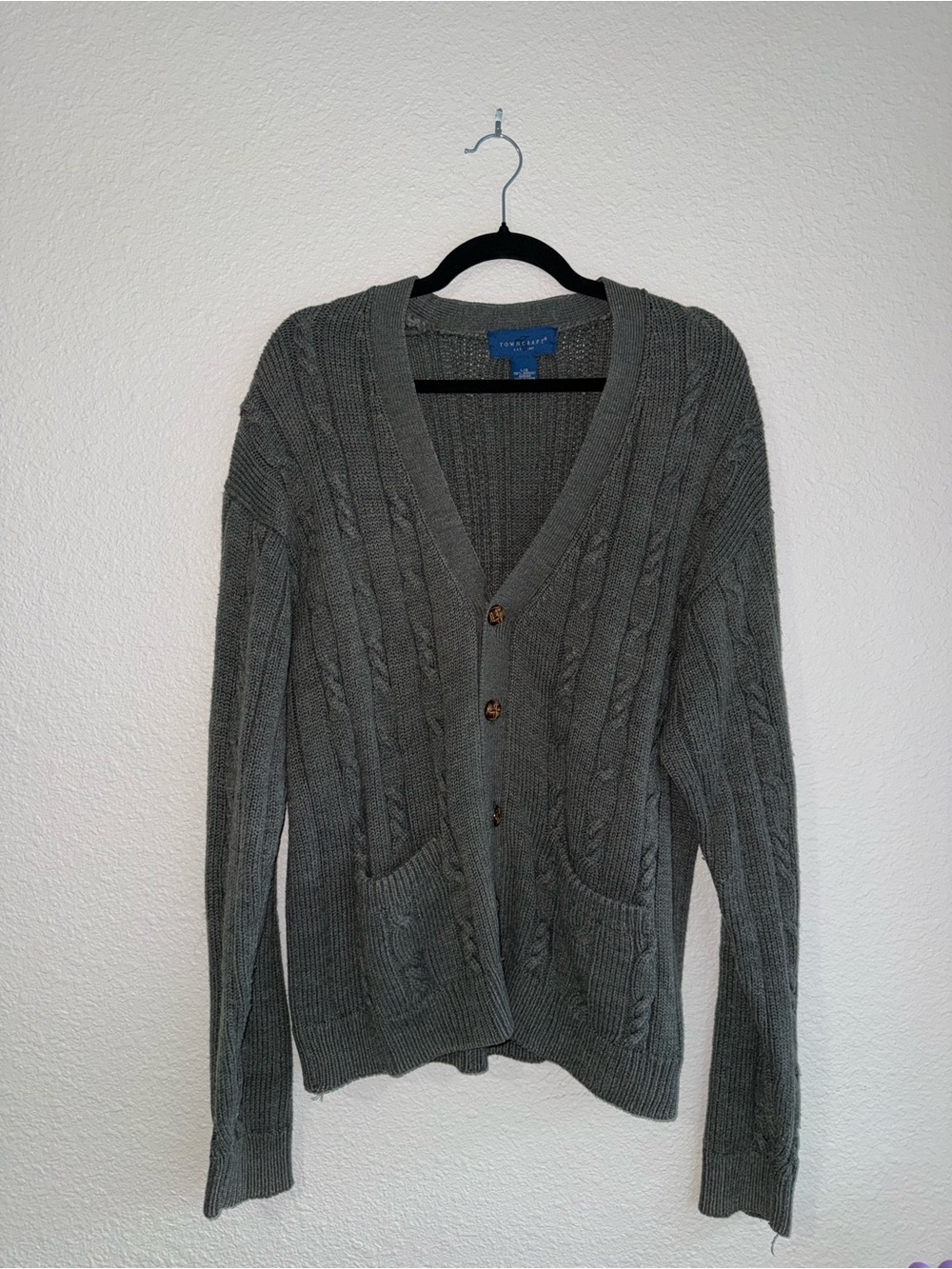 Towncraft Gray Cable Knit V-Neck Cardigan